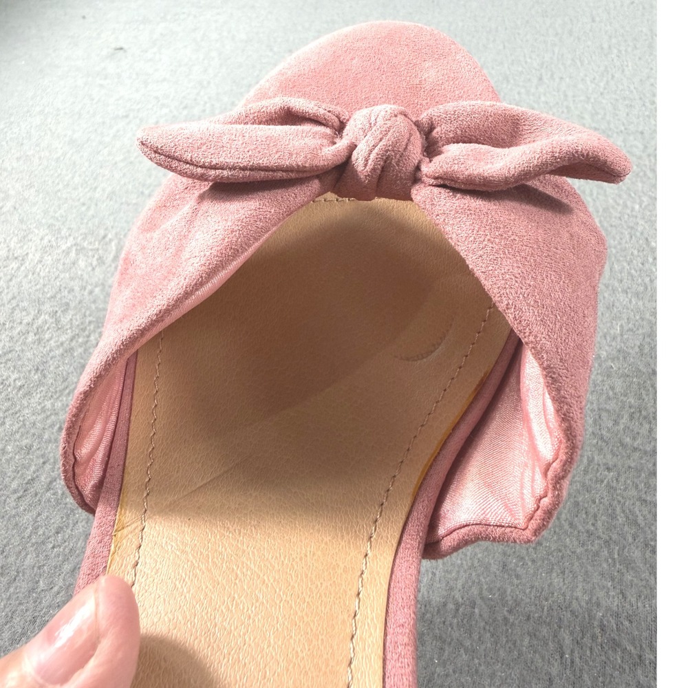 LOFT Blush Pink Suede Bow Wedge Heels Ankle Strap Sandals 9.5 Feminine Wedding - Picture 7 of 10